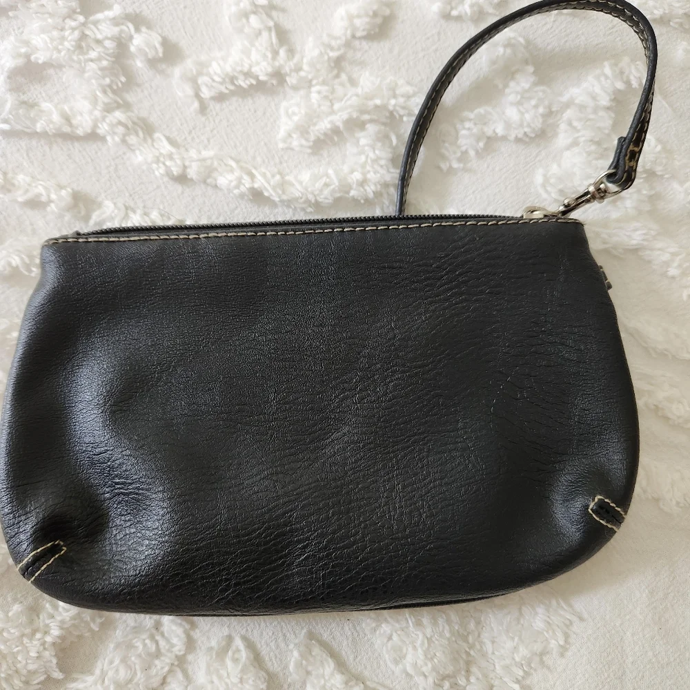 Black Zipper Top Wristlet.  Great size.  Zipper pocket on front. 8.5 x 5.5